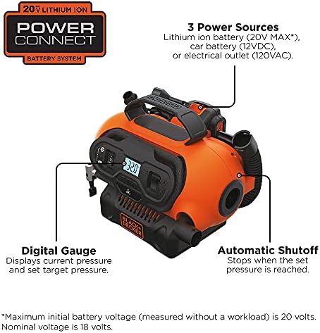 Black+Decker 20V Max* безжичен гуми надувување, безжичен и кабел, само алатка