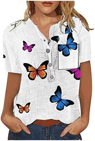 Кошули со кратки ракави за жени лето што излегуваат од одмор на естетски графички маички Хенли кошула деловна обична блуза за туника