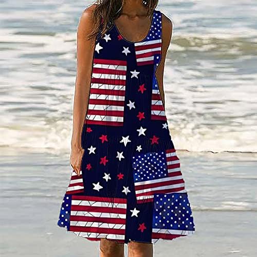 Фустан на плажа HCJKDU за жени, со широки ленти со вратот, без ракави за независност, печатење мини сундерс обични лабави летни
