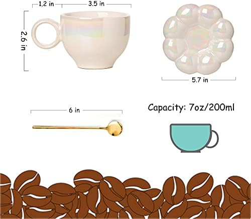 Керамичка кригла со кафе, креативно симпатично кафе кригла сет со крајбрежни и лажици, 6,5oz/200ml, за канцелариско кафе -кафе лате чај