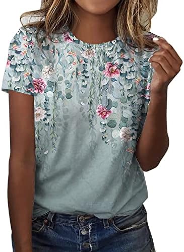Adpan женски дневно пролет Бохо печати o врат резервоарот врвови со кратки ракави кошули за тренингот обични лабави маици бргу суви маички кошула