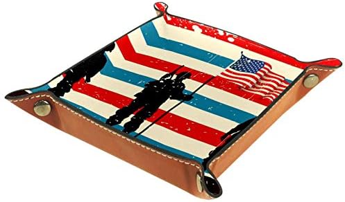 Муум Канцелариски Послужавници За Биро, Американски Војник Што Стои Знаме НА САД, Кожен Фиока За Камериер Кутии За Гребење Мал Послужавник