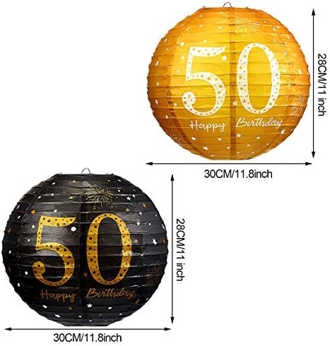 6 Парчиња Украси За Роденденски Забави Обесени Лампиони Од Хартија Црно Злато Блескаво Годишнина Забава Роденденски Знаци Украси За