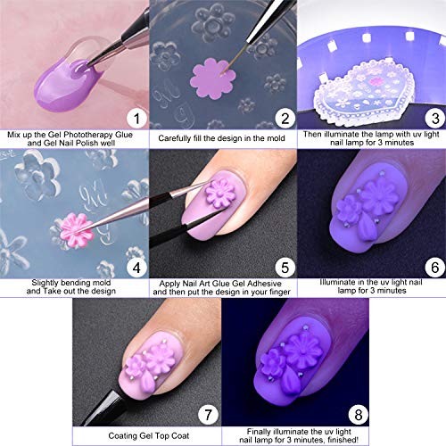 Konsait 5 пакет 3D NAIL ART MOLD SILICONE Assferted Nail Art Cabochon Decortvive Mib Nail Art Make Make Silicone Readed Moad Chilt Chit