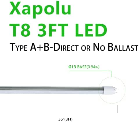 Xapolu 3FT LED T8 T12 Тип А+Б Цевка Светлина, 15W 6000K 2100LM, F30T8/F30T12 Флуоресцентни Светилки Замена, Баласт Компатибилен