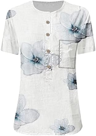 Bluseенски плус големина блузи со кратки ракави со кратки ракави, кои излегуваат на врвови, цветни печати лабави вклопуваат графички