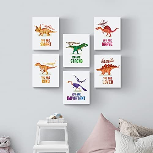 Печатени слики - Wallидна уметност на диносаурус - Акварела Диносаурус Декори за отпечатоци - Мотивационен постер за момчиња соба - позитивни
