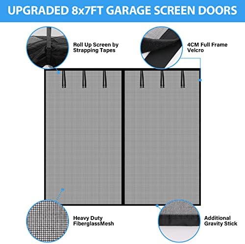 Магнетна гаража на вратата на вратата за 2 гаража со автомобили, Toven-RV 8x7ft тешка запечатување фиберглас екран на вратите на вратата на