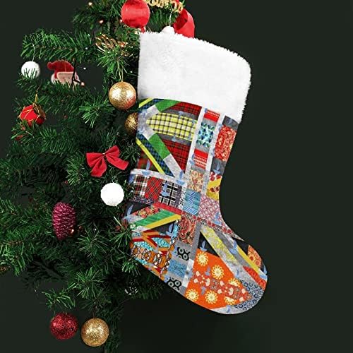 Унион Jackек Велика Британија, британско знаме, божиќни чорапи за порибување со кадифен камин што виси за декор за домашно дрво
