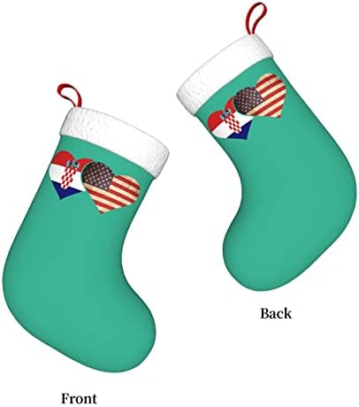 Крватско знаме и американско знаме Божиќно порибување Класичен декорација Класичен 18 инчи камин виси чорап