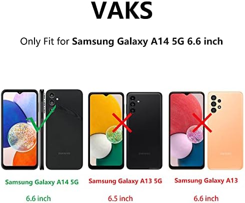 VAKS Samsung Galaxy A14 5G кутија со лизгачки капак на фотоапаратот и кик -ринг -ринг, тешки заштитнички шок -огноотпорен телефон