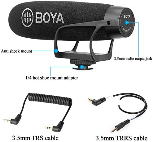 Boya BY-BM2021 Електрит Супер-кардиоиден насочен кондензатор со пушка видео микрофон за видео и интервју работа со паметен телефон