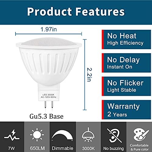 ДОГОВОР.СВЕТЛО 120v Led Mr16 Светилки 7W Замени 60W-65W Халогена Сијалица, 3000k Мека Бела, 120 Напон MR16 GU5. 3 Рефлектори На Сијалицата