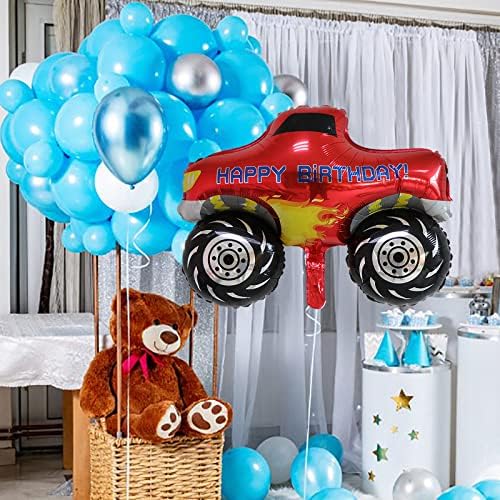 Bieufbji Monster Truck Party Formand Super Big Foil Balloon, Truck Balloons Jumbo Среќен роденденски камион балони, за чудовиште камион