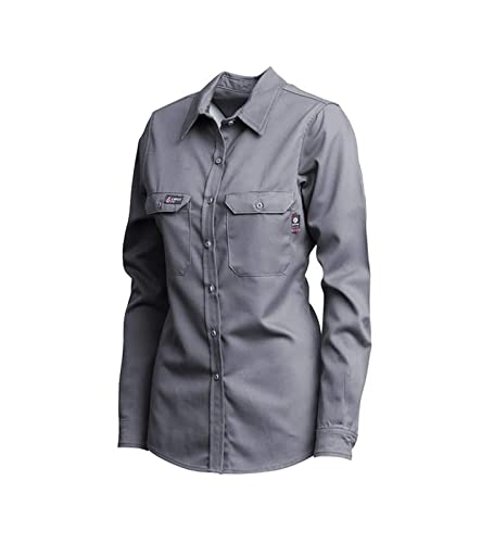 Lapco fr l-sfracgy-2x lo дами FR напредни удобни униформа кошули, 88% памук, 12% најлонска мешавина од мешавина, 7 мл, xx-долг, сива