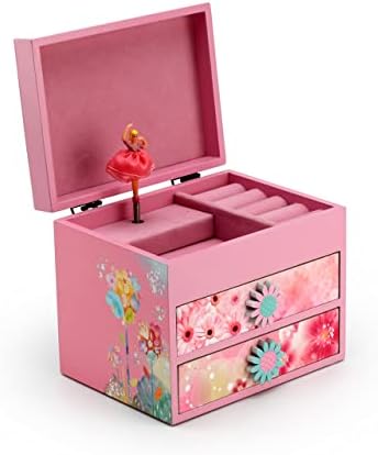 Розова дрвена цветна тема 18 белешка за балерина музичка кутија - многу песни што треба да се изберат - свеќа на ветрот