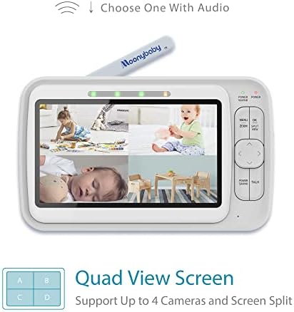 Moonybaby Emf Намалување Бебе Монитор со 3 Камери за 3 Соби, QuadView 40, Без WiFi, 5 720p HD Екран Quad Преглед, 20 Дена Стенд-бај
