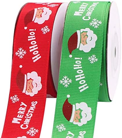 Божиќни панделки 2 ролни 1 инчи црвена и зелена Божиќна лента за Божиќ Зимски сезонски фестивал Декор занает подарок завиткување DIY занаетчиски