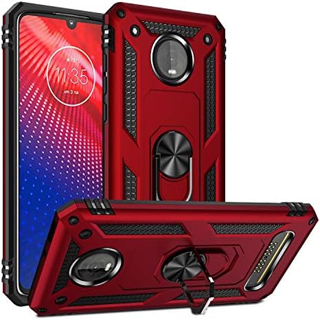 Rebex компатибилен со Moto Z4 Case, Z4 Play Case, Z4 Force Casue Cover, Тешка тешка заштитна 360 метал ротирачки прстен за почеток на држачот