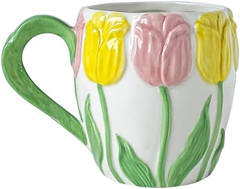 Mrxfn кригла стаклена чаша врежана рака насликана лале керамички чаши персонализирана цветна кафе чаша убава појадок млеко кригла
