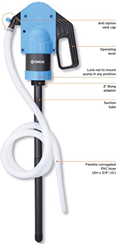 Пластична пумпа за дејство на пластична рачка | Вграден 2-инчен адаптер за пунџа | За масла со висока вискозност, земјоделски хемикалии и