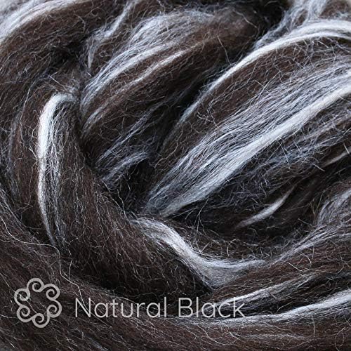 Волна од Shetland Tussah Silk Combed Top Roving за вртење, Felting, Blending. Мека и возвишена мешавина од влакна, природно црно