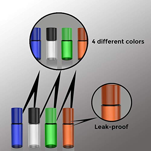 4 Пакувајте Шишиња Со Ролери За Есенцијално Масло [Пластична Топка за Валјак] Бесплатна Пластична Пипета И Ролна Во Боја На Стакло