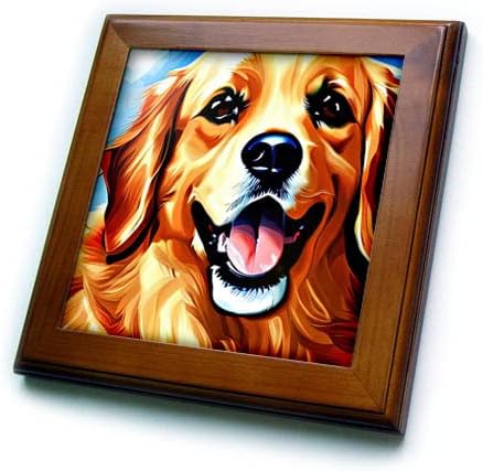 3дроза Прекрасен златен ретривер куче лице. Дигитална Уметност За Љубителите На Кучиња-Врамени Плочки