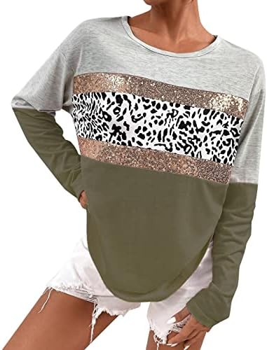 Дами врвен блок во боја на екипажот леопард пулвер маичка женска маица