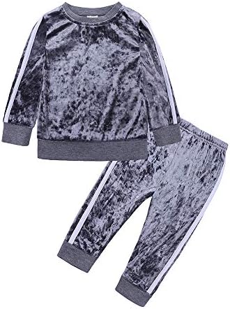 Atozuboy Kids Velvet Tracksuits Момци Девојки Активни облеки Поставете џемпер и панталони со цврста боја на спортска облека со цврста боја