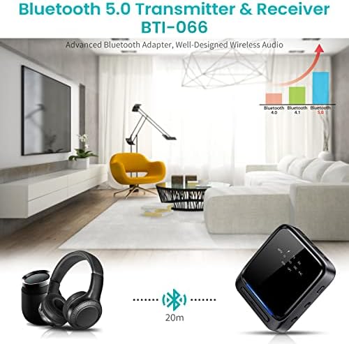 Адаптерот за приемник на Bluetooth 5.0 приемник, предавател на сите во едно, со контрола на копчето, за автомобил/компјутер/MP3/домашен