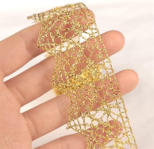 Златна чипка трим 10 јарди гроздобер капчиња чипка лента занает златна чипка за шиење, завиткување на пакети за подароци, невестинска