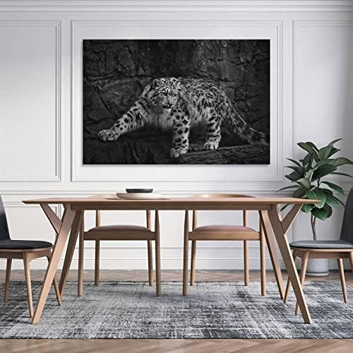 Снег леопард Постер за слика црно-бел диви животни wallидни уметнички платно слика за сликање постери и отпечатоци од wallидни уметности