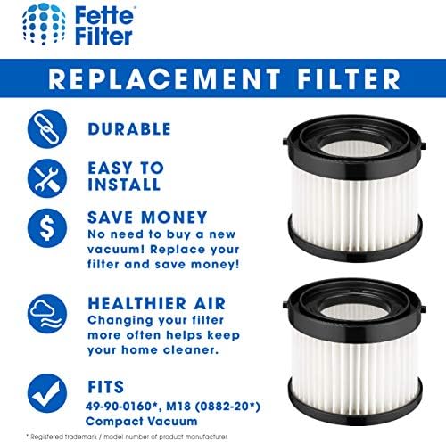Fette Filter-HEPA сув филтер компатибилен со Milwaukee 49-90-0160, дизајниран за компактен вакуум 0882-20 M18. Пакет од 2
