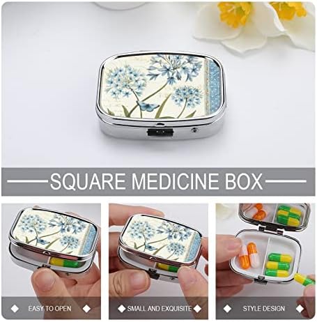 Пилула кутија змеј и цвеќиња од таблета во форма на плоштад во форма на таблета, преносен пилум за витамин контејнер, организатор