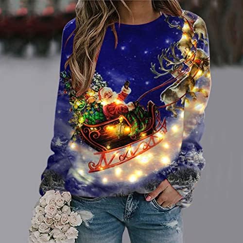 Есен џемпери за жени Божиќ 2022 година Тренди удобно облечено врвни маички смешни врвови на маици О вратот симпатична кошула за