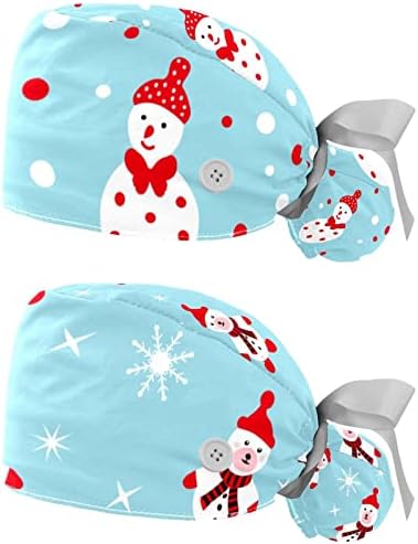 Rodailycay 2 парчиња буфан капа со копче за конска опашка памук за работа со џемпери, прилагодлива хируршка капа Божиќ Дедо Мраз