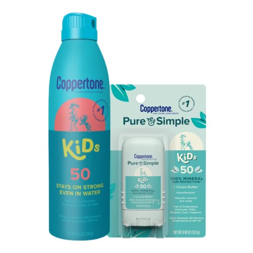 Coppertone Kids Sunscreen Spray SPF 50 + чисто и едноставни деца за сончање на сончање SPF 50, минерал сончање на цинк оксид, бренд за сончање