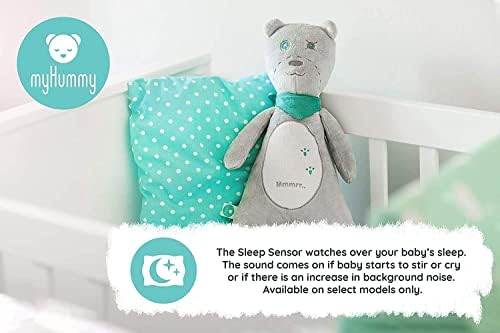 MyHummy Baby Sleep Soother Teddy Bear Sound Sound Machine со 5 опции за звук на звук од бела бучава - 60 минути или 12 часа континуирани опции