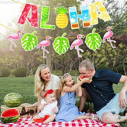 Katchon, Aloha Banner for Luau Party Decorations - големи, 10 стапки, без DIY | Алоха знак за украси на забави Алоха | Хавајски алоха Банер