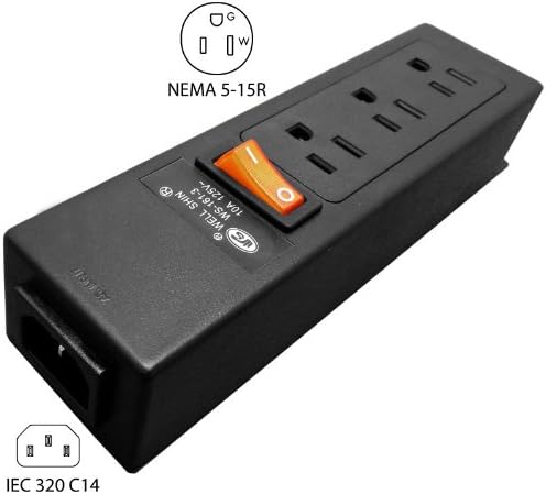 Конек Енергетска лента 125V 7-1/2-инчен куќиште IEC C14 до U.S 3 Prong Power Strip 3 излезни места со простор за адаптер за наизменична струја,