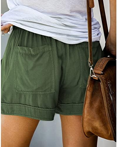 Женски летни слатки шорцеви цврста боја случајна еластична еластична половината шорцеви за пешачење велосипед удобност лабава џеб