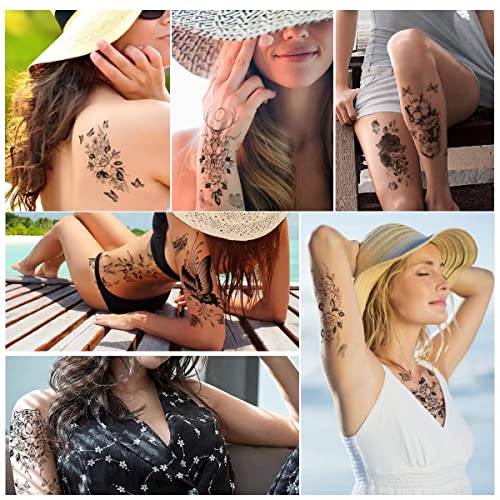 12 Листови Цвет Привремени Тетоважи Пеперутка За Жени Девојки Водоотпорна Рака Раце Налепници За Тело 3Д 3,7 * 7,7 инчи