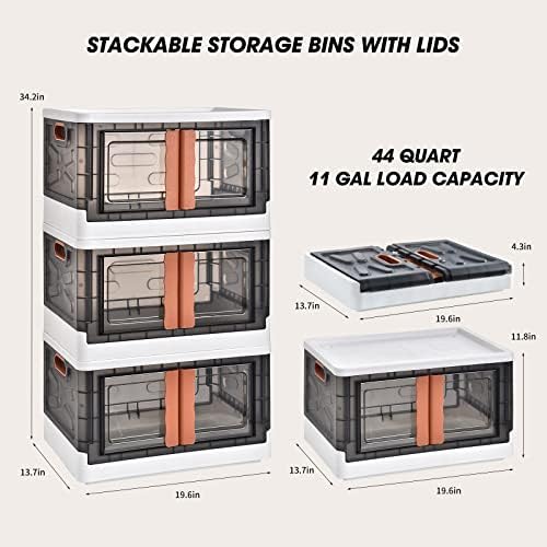 JJSMKCH Склопувачки Канти За Складирање Со Капаци, Преклопни Кутии За Складирање Поставени 3 Пакети, 44quart Склопувачки Канти