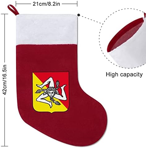 Знаме на Сицилија Тринакрија лого Божиќно порибување Божиќ дрво камин виси чорапи со кратка кадифен манжетна декорација за домашна