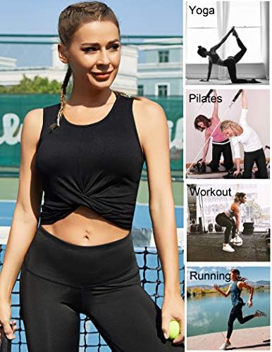 Coorunените Coorun Women Cteped Gratuling Tops Gym Active Wear Tops Атлетски јога кошули