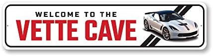 Добредојдовте Во Пештерата Вете, Метален Знак Шеви Корвет, Знак За Нов Автомобил, Декор За Гаража-9 х 36 инчи