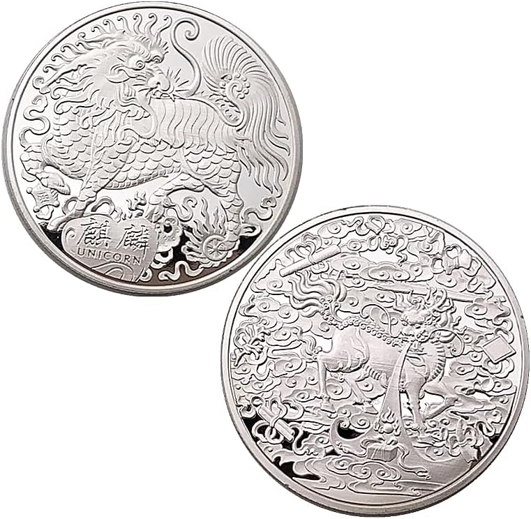 Кинески животни со еднорог сребрени комеморативни монети колекција монети монети змеј скала Помошен лав глава игра комеморативни