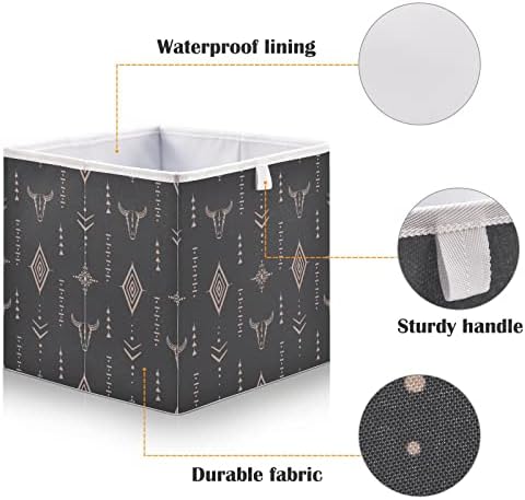 Олабаки Етнички Бик Череп Складирање Канта Ткаенина Плакарот За Складирање Коцка Склопувачки Водоотпорен Кошница Кутија Играчка