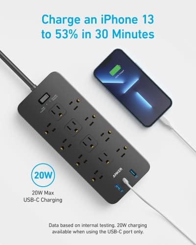 Extenter Anker Power Strip Surge Protector & Anker Outlet и USB Wallид полнач, 6 продажни места и 2 USB порти